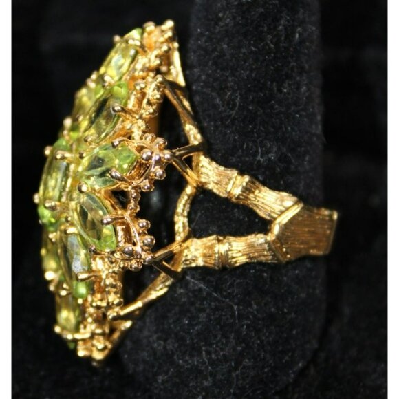 Vtg .925 Sterling Silver Green Crystal Vermeil Cocktail Ring W/Branching Detail - Picture 2 of 6